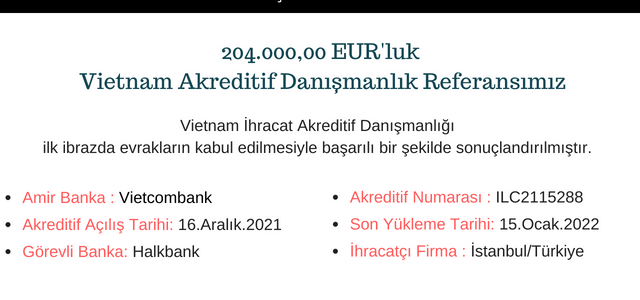 vietnam ihracat akreditif referans