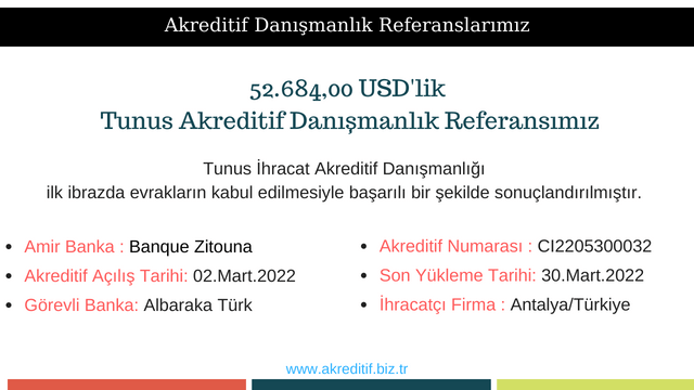 52.684,00 USD'lik Tunus Akreditif Danışmanlık Referansımız