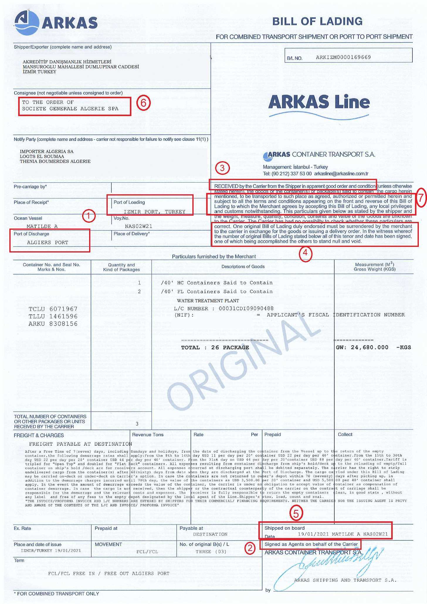 örnek konşimento, arkas konşimentosu, konşimento nedir sorusuna örnek üzerinden cevap verelim