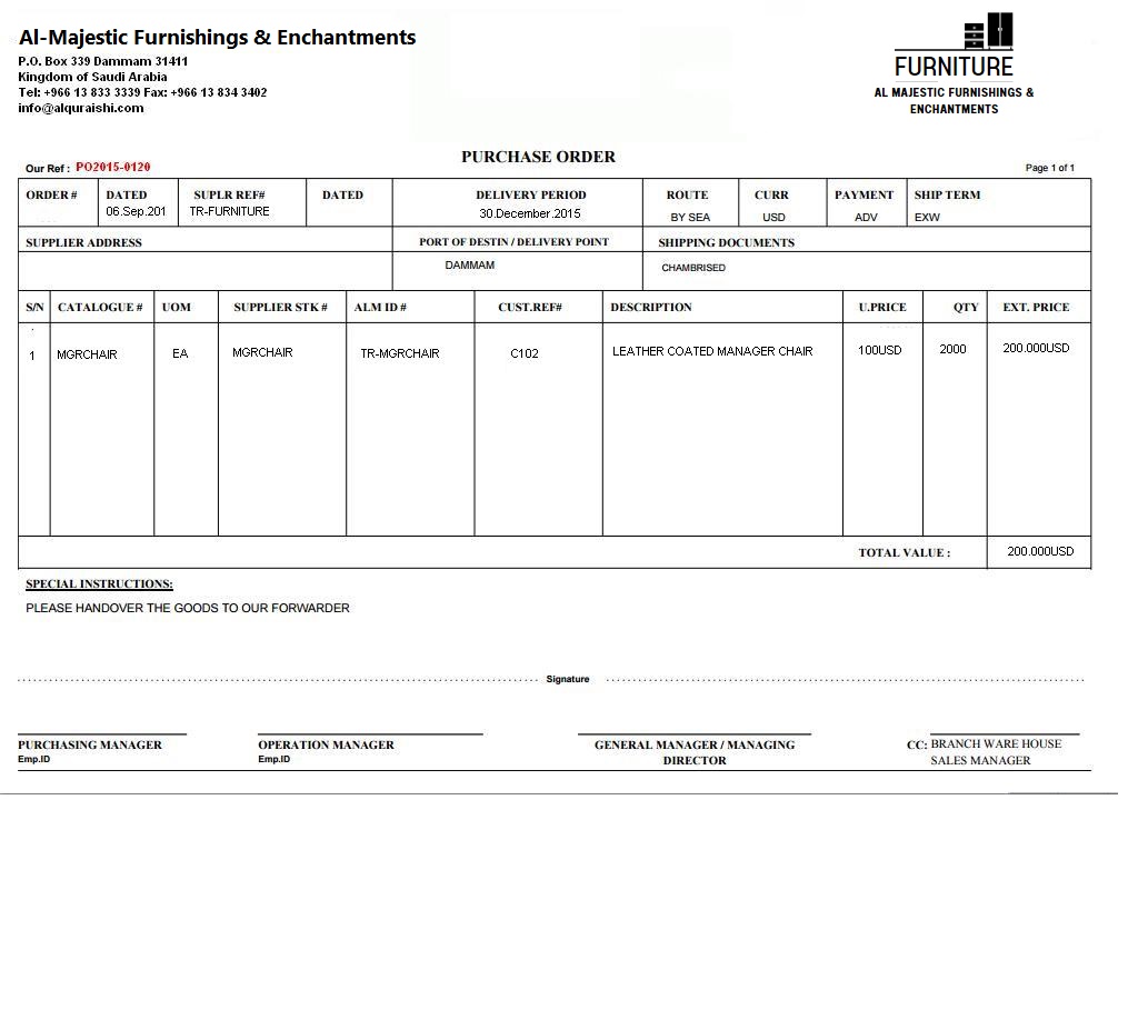 Purchase Order örneği