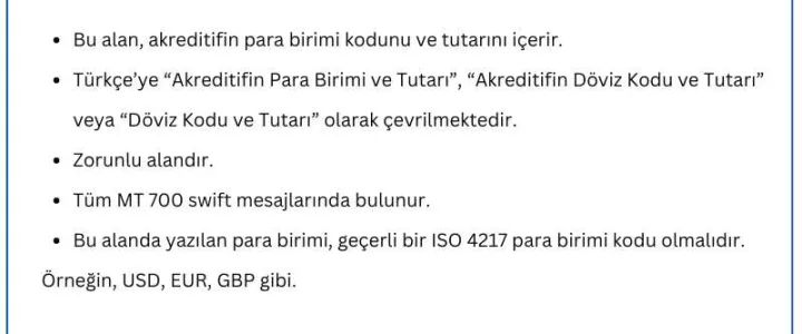 MT 700 Swift Mesajı – Field 32B: Currency Code, Amount Nedir? Field 32B: Currency Code, Amount