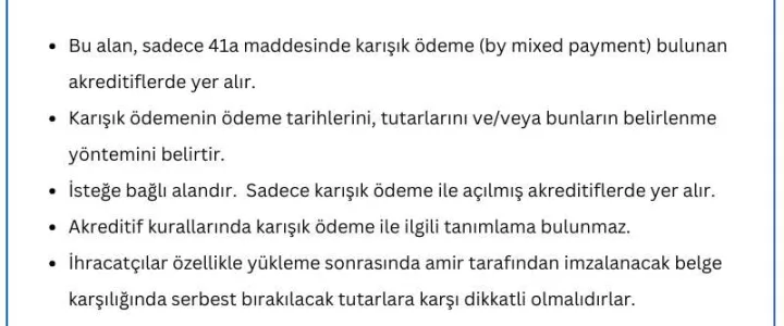 MT 700 Swift Mesajı – Field 42M: Mixed Payment Details Nedir? MT 700 Swift Mesajı – Field 42M: Mixed Payment Details Nedir?