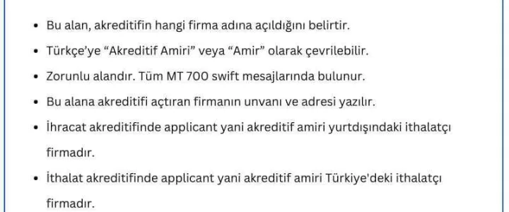 MT 700 Swift Mesajı – Field 50: Applicant Nedir? MT 700 swift mesajında Field 50: Applicant nedir, akreditif işlemlerinde ne anlama gelmektedir.