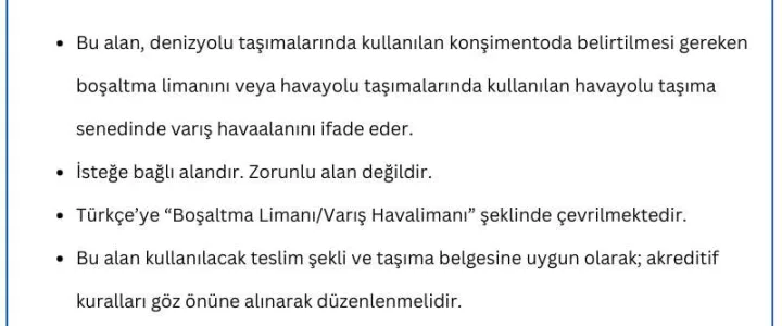 MT 700 Swift Mesajı – Field 44F: Port of Discharge/Airport of Destination Nedir? Field 44F: Port of Discharge/Airport of Destination