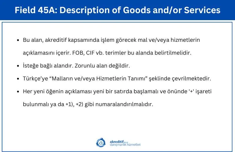 Field 45A: Description of Goods and/or Services