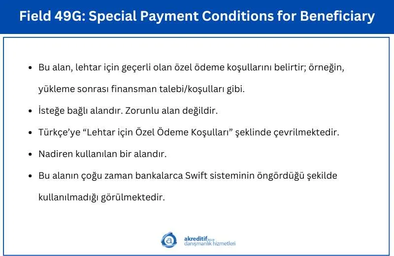 Field 49G: Special Payment Conditions for Beneficiary